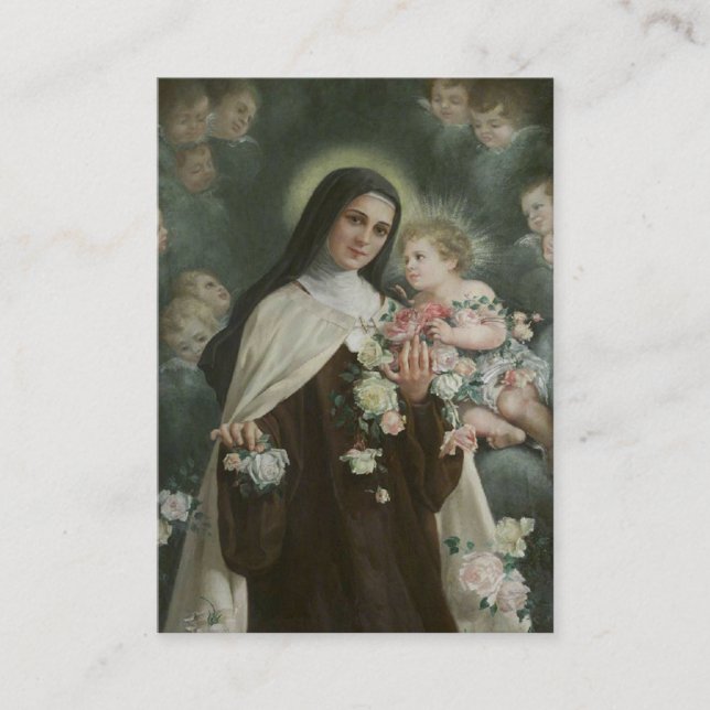 Tarjeta De Visita St. Therese Jesus Crucifix Novena Angels Rosas (Anverso)