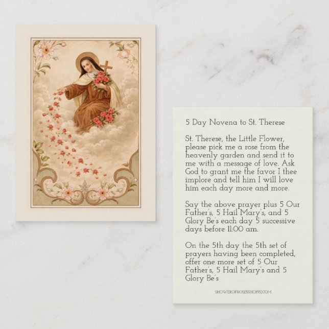 Tarjeta De Visita St. Therese Little Flower  Novena Holy Card (Anverso / Reverso)