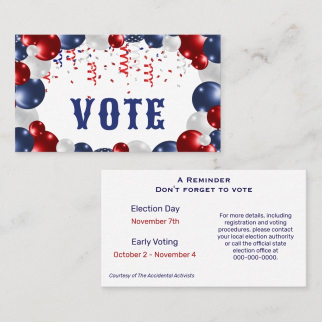 Tarjeta De Visita Star Spangled Celebration Vote (Anverso / Reverso)