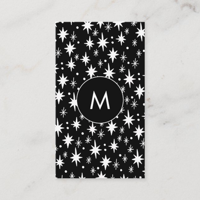 Tarjeta De Visita Starry Night Black Pattern Elegant INITIALS (Anverso)