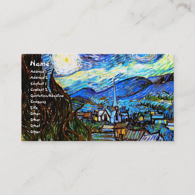 Tarjeta De Visita Starry Night Van Gogh Bella Artes (Anverso)