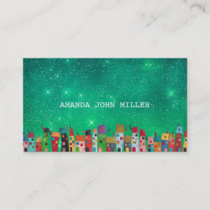 Tarjeta De Visita Stars Galaxy Green Acuatic Baby Sitter Teacher