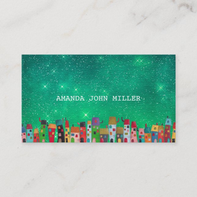 Tarjeta De Visita Stars Galaxy Green Acuatic Baby Sitter Teacher (Anverso)
