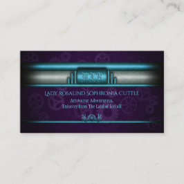 Tarjeta De Visita Steampunk, azul hielo, ruedas cognitivas púrpura, 