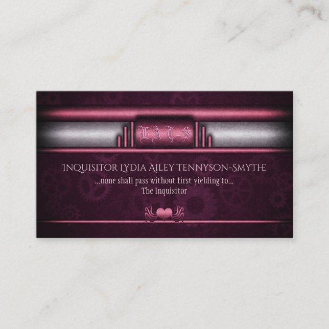 Tarjeta De Visita Steampunk, corazones y engranajes rosados, Monogra (Anverso)