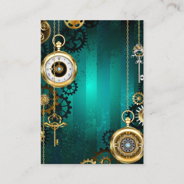 Tarjeta De Visita Steampunk Jewelry Watch sobre un fondo verde (Anverso)