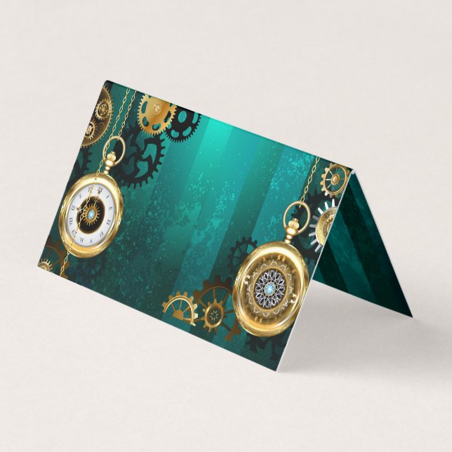 Tarjeta De Visita Steampunk Jewelry Watch sobre un fondo verde (Anverso)