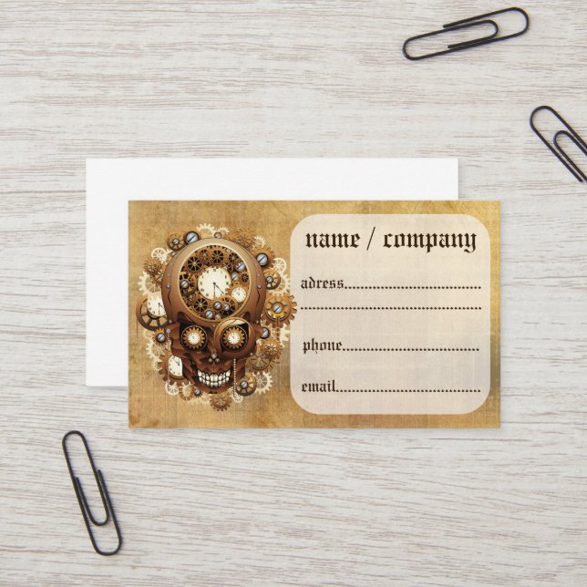 Tarjeta De Visita Steampunk Skull Estilo Gótico (Anverso/Reverso In Situ)