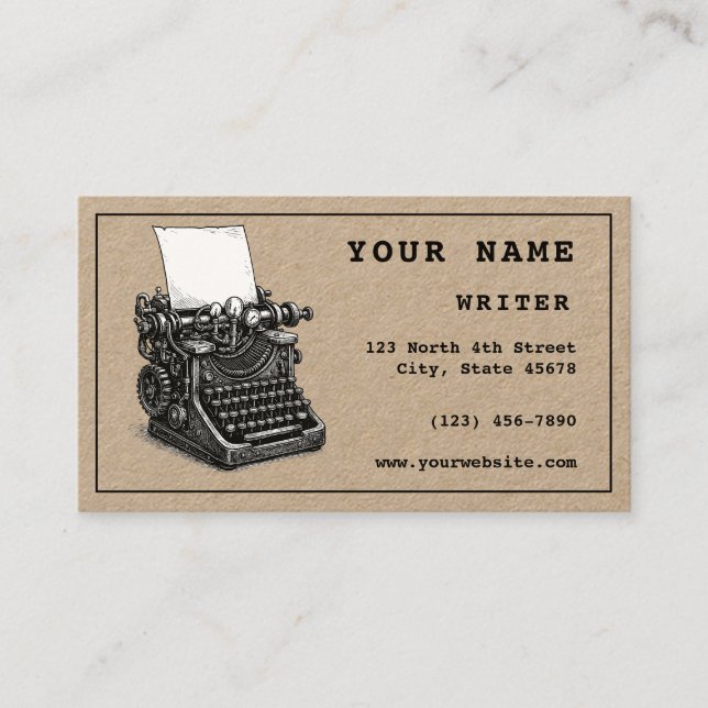 Tarjeta De Visita Steampunk Typewriter Writer Template (Anverso)