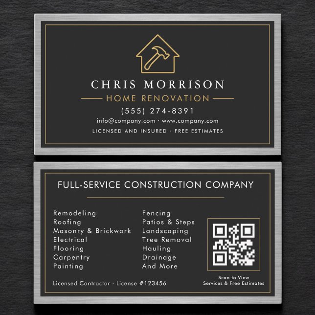 Tarjeta De Visita Steel Home Renovation Black QR Code (Subido por el creador)