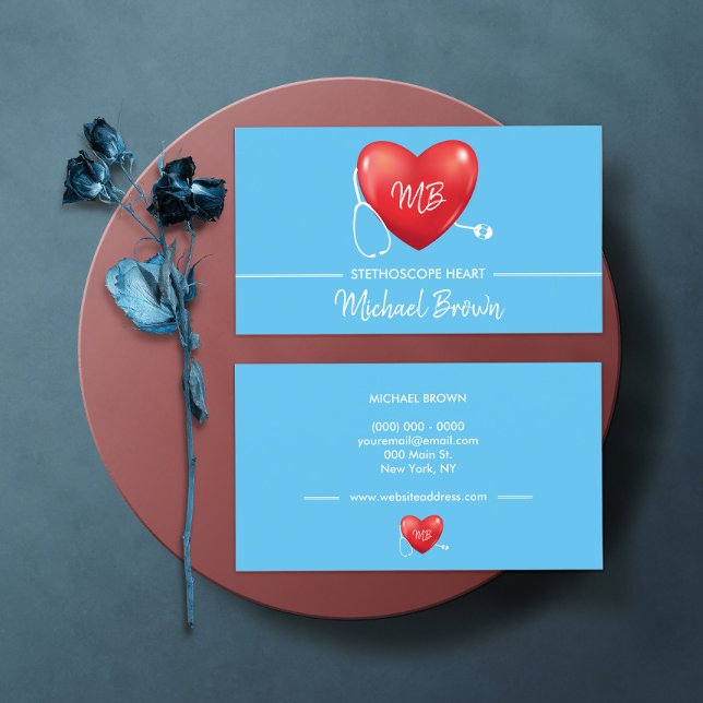 Tarjeta De Visita Stethoscope Enfermera cardiaca Médica Azul (Subido por el creador)