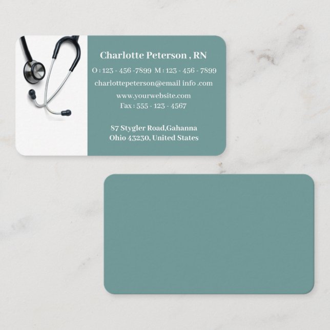 Tarjeta De Visita Stethoscope Enfermera Médica de Salud (Anverso / Reverso)