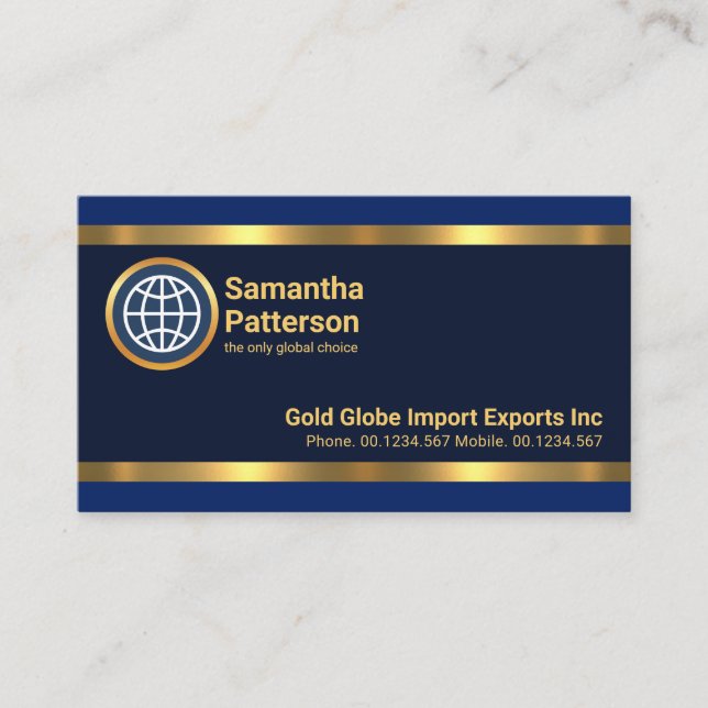 Tarjeta De Visita Stike Blue Layers Faux Gold Lines International (Anverso)