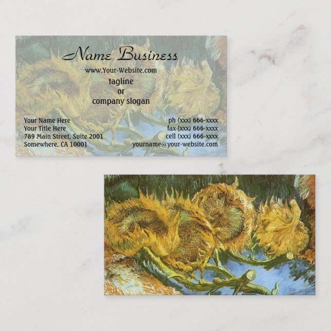 Tarjeta De Visita Still Life Four Cut Sunflower por Vincent van Gogh (Anverso / Reverso)