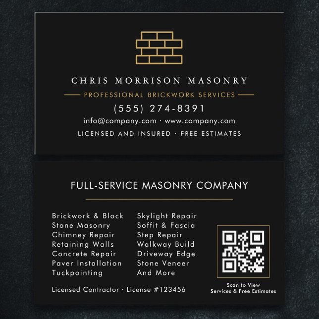 Tarjeta De Visita Stone Masonry Brick Mason Company QR Code (Subido por el creador)
