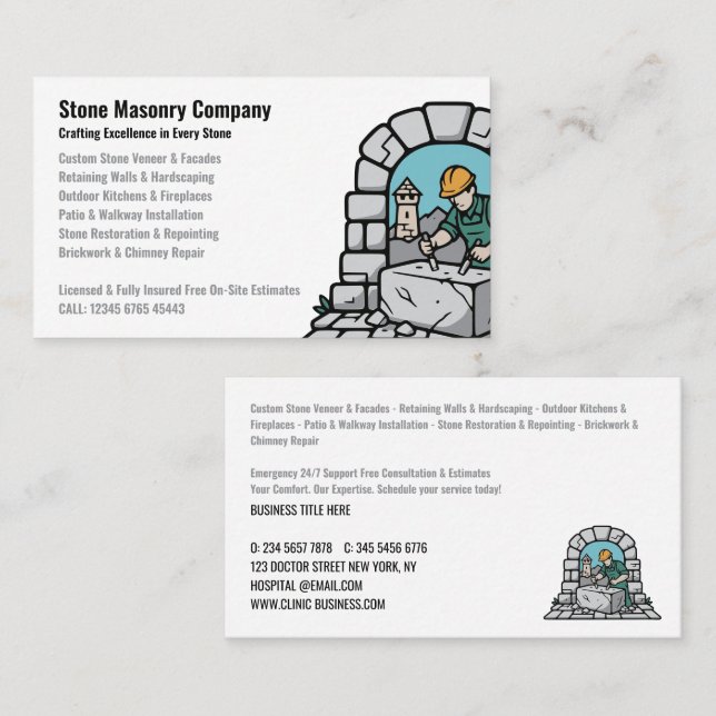 Tarjeta De Visita Stone Masonry Company Services (Anverso / Reverso)