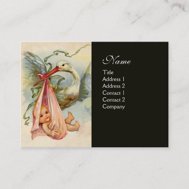 Tarjeta De Visita STORK BABY SHOWER 2, negro (Anverso)