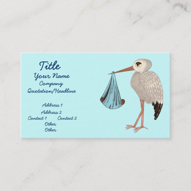 Tarjeta De Visita Stork clásico (azul) 2 (Baby Shower) (Anverso)