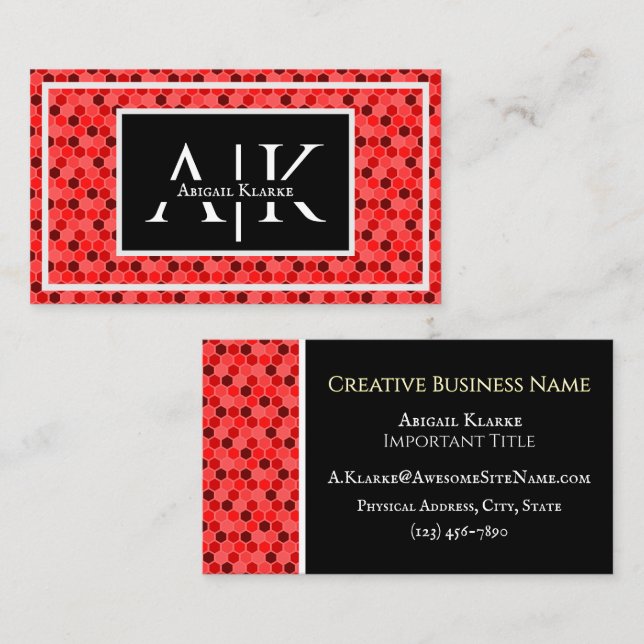 Tarjeta De Visita Strawberry Red Colorful Honeycomb Design Stylish (Anverso / Reverso)