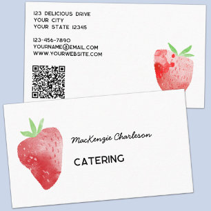 Tarjeta De Visita Strawberry Watercolor Catálogo Servicios Código QR