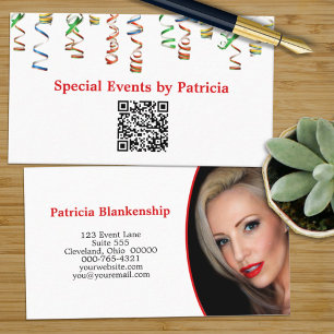 Tarjeta De Visita Streamers coloridos QR Code Photo Professional