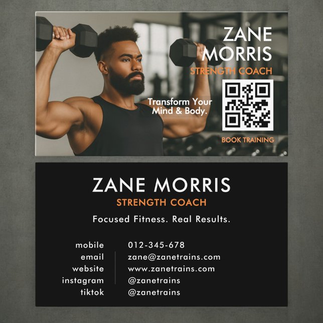 Tarjeta De Visita Strength Coach Photo QR Code (Subido por el creador)