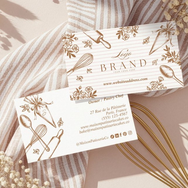 Tarjeta De Visita Stripe Baking Utensil Pastry Cake Bakery Shop Logo (Stripe Baking Utensil Pastry Cake Bakery Shop Logo Business Card)