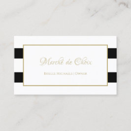Tarjeta De Visita Stripes Moderno Black White Gold Script Boutique