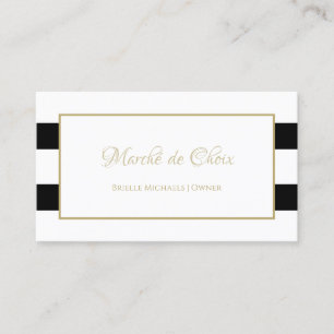 Tarjeta De Visita Stripes Moderno Black White Gold Script Boutique