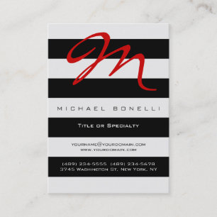 Tarjeta De Visita Stripes Monograma Red Calligraphy Business Card