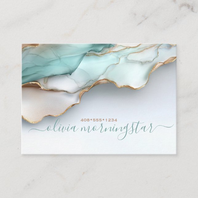 Tarjeta De Visita Stunning Opalescent Teal Gold Fluid Alcohol Ink (Anverso)