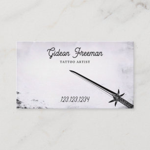 Tarjeta De Visita Stylish Black and White Sword Tattoo Artist