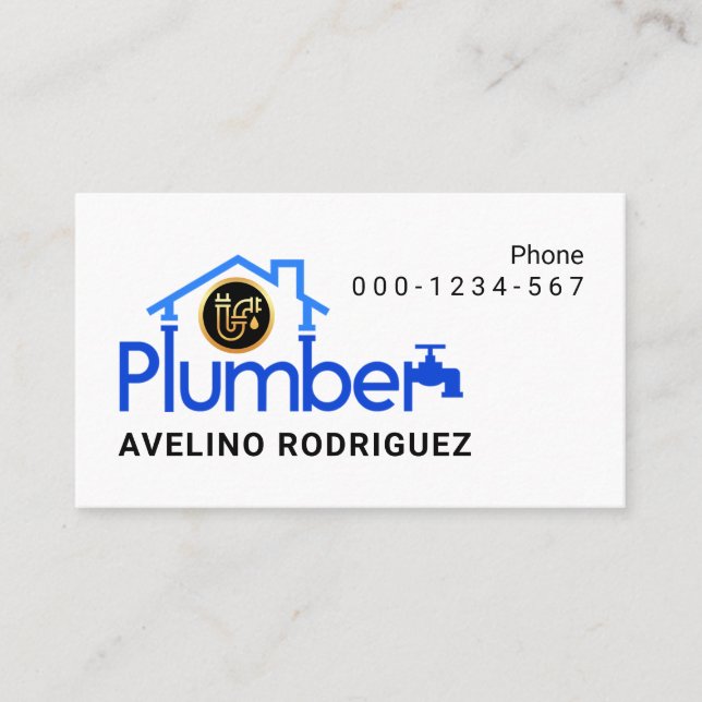 Tarjeta De Visita Stylish Blue Plumber Pipes Home Frame (Anverso)