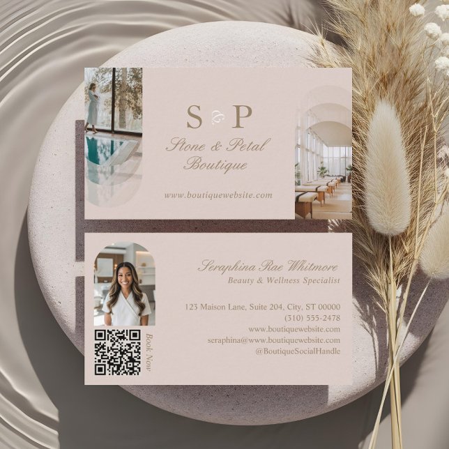 Tarjeta De Visita Stylish Chic Elegant Arch Photos Monogram QR Code (Stylish Chic Elegant Arch Photos Monogram QR Code Business Card)