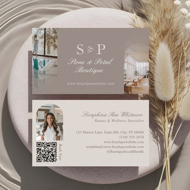 Tarjeta De Visita Stylish Chic Elegant Arch Photos Monogram QR Code (Stylish Chic Elegant Arch Photos Monogram QR Code Business Card)