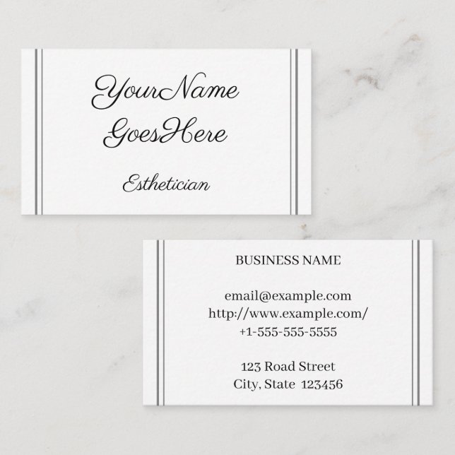 Tarjeta De Visita Stylish & Chic Esthetician Business Card (Anverso / Reverso)