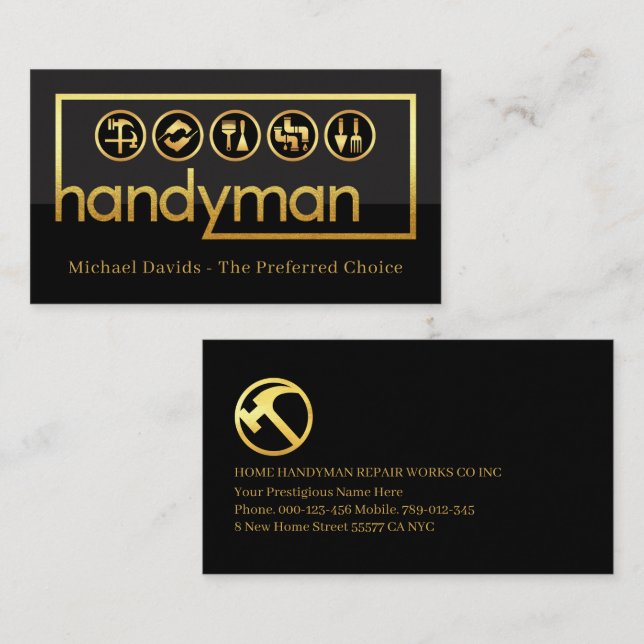 Tarjeta De Visita Stylish Gold Handyman Frame (Anverso / Reverso)