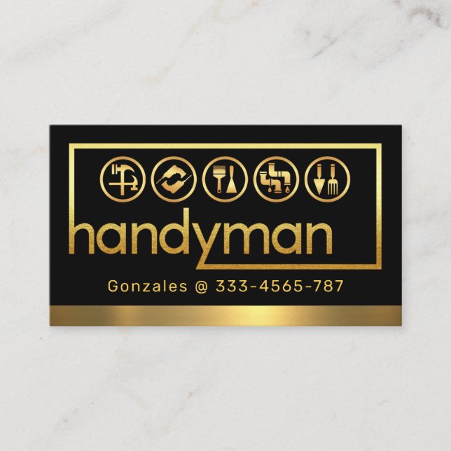 Tarjeta De Visita Stylish Gold Handyman Tools Frame (Anverso)