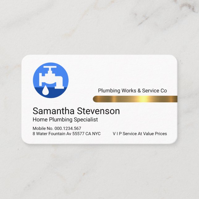 Tarjeta De Visita Stylish Gold Tab Leaking Blue Faucet (Anverso)