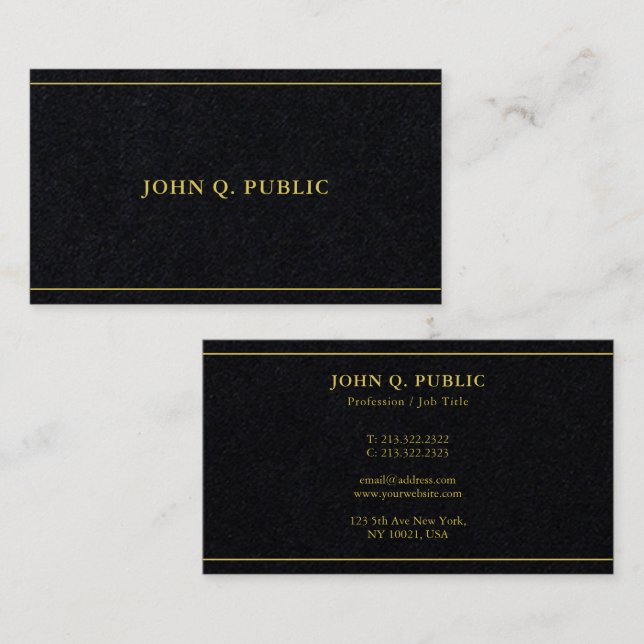 Tarjeta De Visita Stylish Gold Text Template Luxurious Premium Black (Anverso / Reverso)