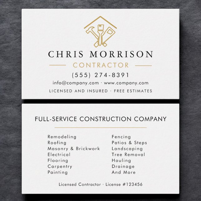 Tarjeta De Visita Stylish Home Repairs Construction Contractor (Subido por el creador)
