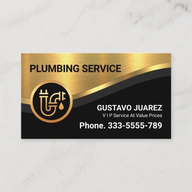 Tarjeta De Visita Stylish Luxurious Gold Curve Wave Plumber (Anverso)