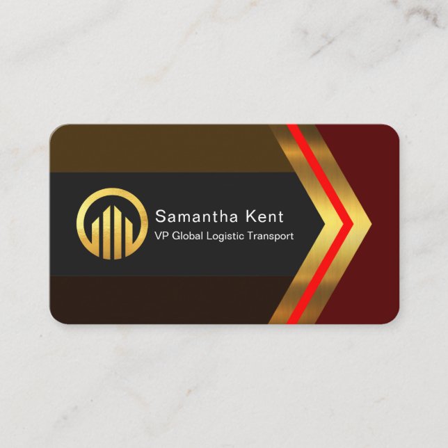 Tarjeta De Visita Stylish Retro Brown Shades Gold Arrow CEO (Anverso)