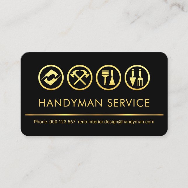 Tarjeta De Visita Stylish Retro Gold Tools Line Handyman (Anverso)