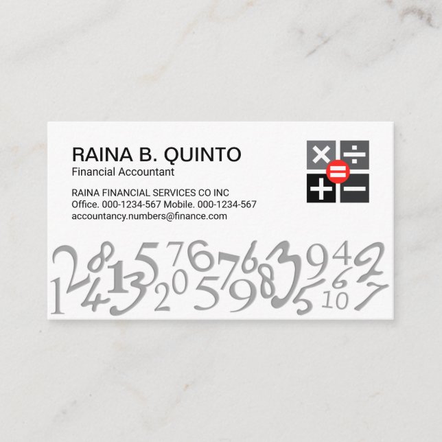 Tarjeta De Visita Stylish Simple Numbers Accountant (Anverso)