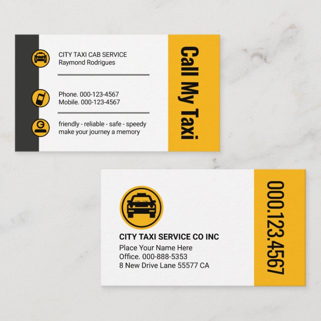 Tarjeta De Visita Stylish Taxi Buttons Cab Driver (Anverso / Reverso)