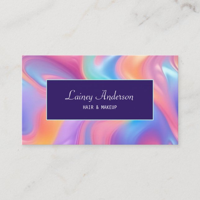 Tarjeta De Visita Stylish Trendy groovy neon faux holographic (Anverso)