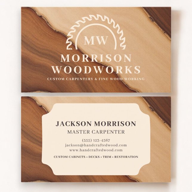 Tarjeta De Visita Stylish Wooden Carpentry Construction Modern (Subido por el creador)