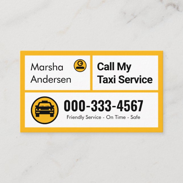 Tarjeta De Visita Stylish Yellow Taxi Boxes Cab Driving (Anverso)