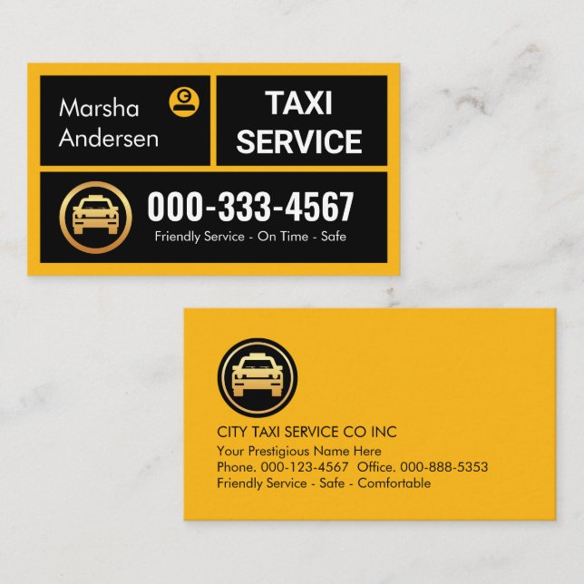 Tarjeta De Visita Stylish Yellow Taxi Boxes Driving Cab (Anverso / Reverso)